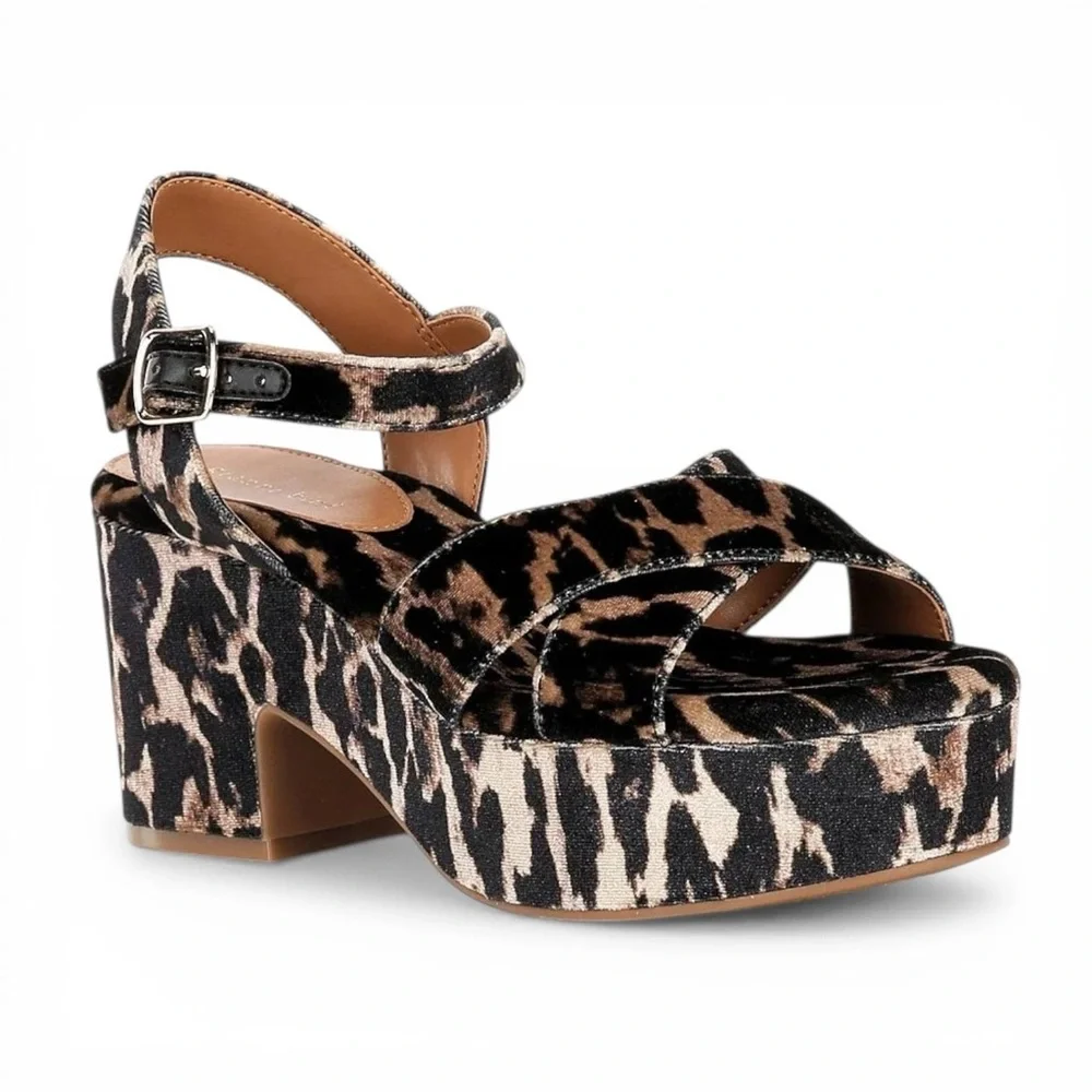 Gianni Bini Leopard Platform Sandals Women Velvet Joize Size 7.5 New - Picture 2 of 10